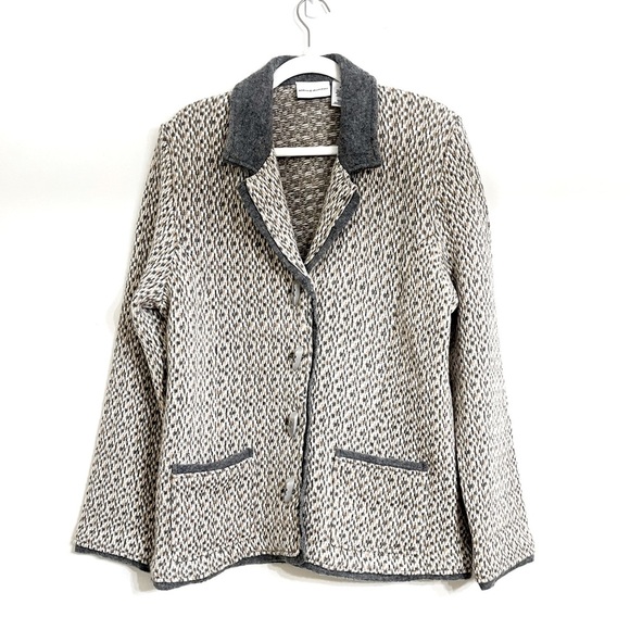 Alfred Dunner Jackets & Blazers - Wool Blend Knit Blazer Alfred Dunner Oversized Size M Gray White Tan Pockets